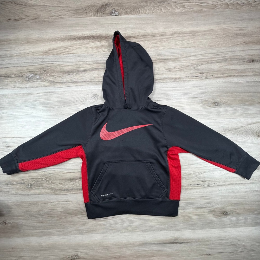 Kids Nike Therma Fit Hoodie Black Red‎ Logo Activewear Size XS